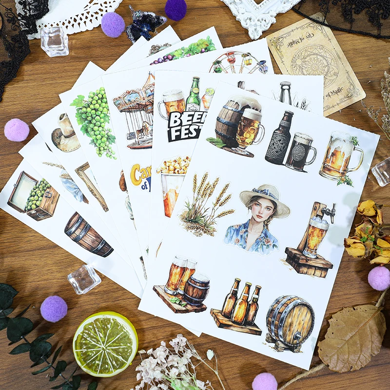 Vintage Farm Character Border Label Landscape Sticker Book Creative DIY Journal Material Collage Scrapbook Stationery