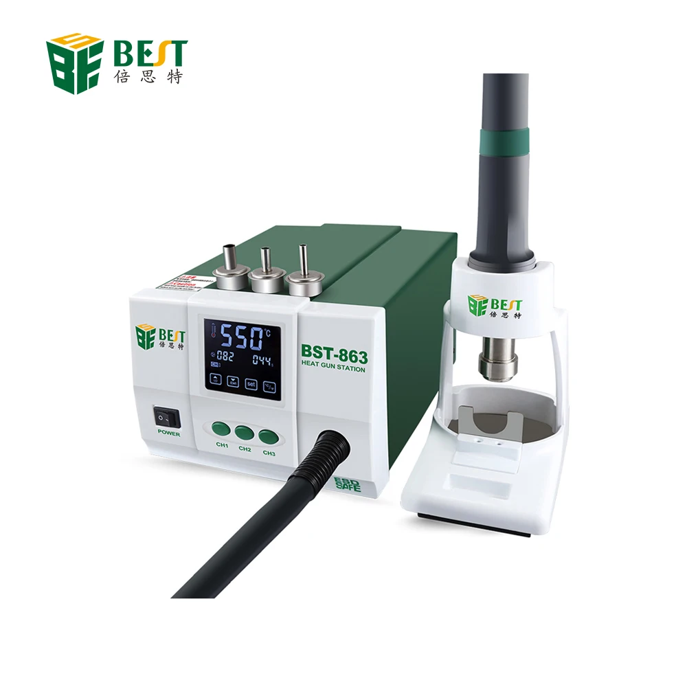 BST-863 High Performance Hot Air Gun LCD Digital Display with Touch Screen 1200W Temperature Control Model Heat Station