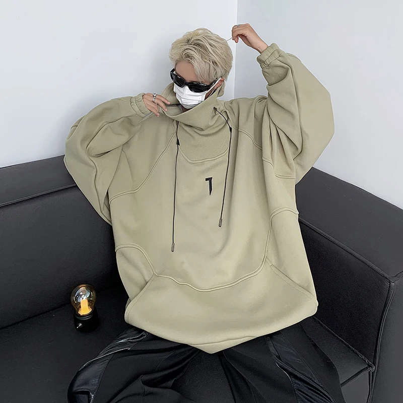 Men Hoodies Solid Turtlenck Sweatshirt High quality High Street Loose Unisex Oversize Fashion Pullover Hoodie Japanese Korea