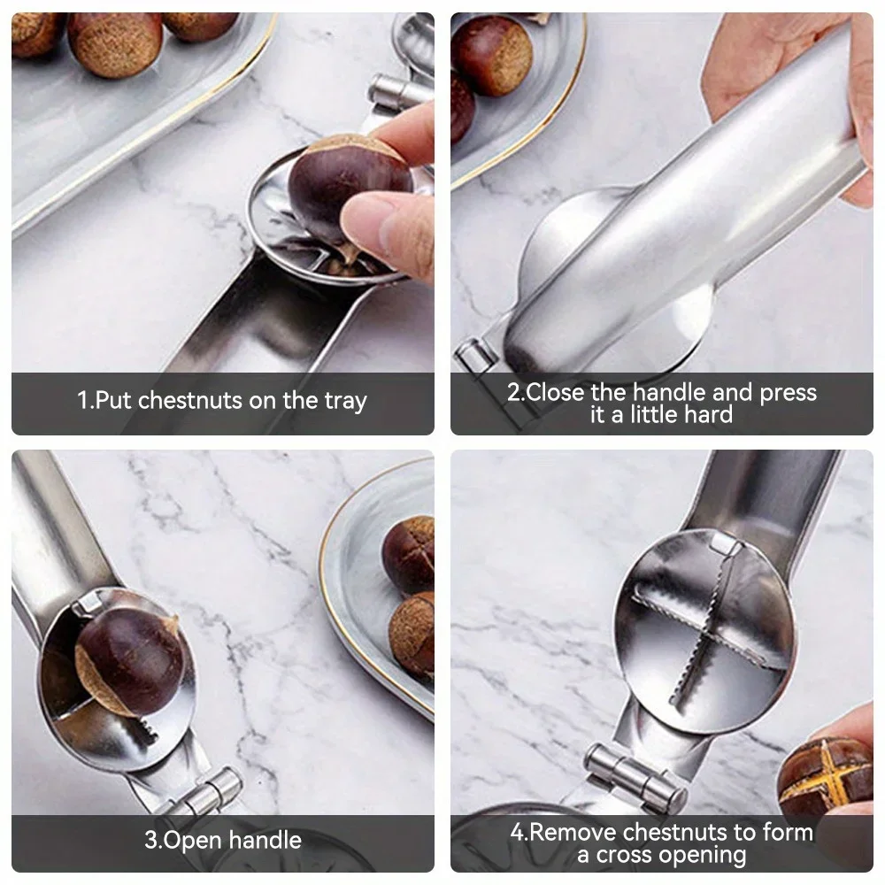 1pc Stainless Steel Chestnut Opener, Cross Shaped Chestnut, Household Multifunctional Peeling Tool, Chestnut Clip, Walnut Clip