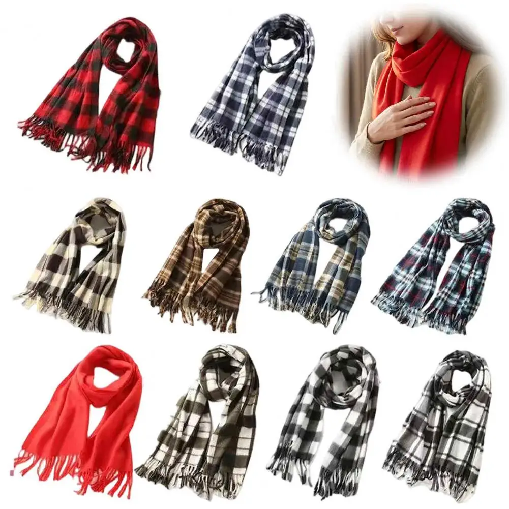 Thermal Wrap for Weather Classic Plaid Scarf for Women Soft Cashmere-like Winter Shawl with Tassels Warm Wrap for Women