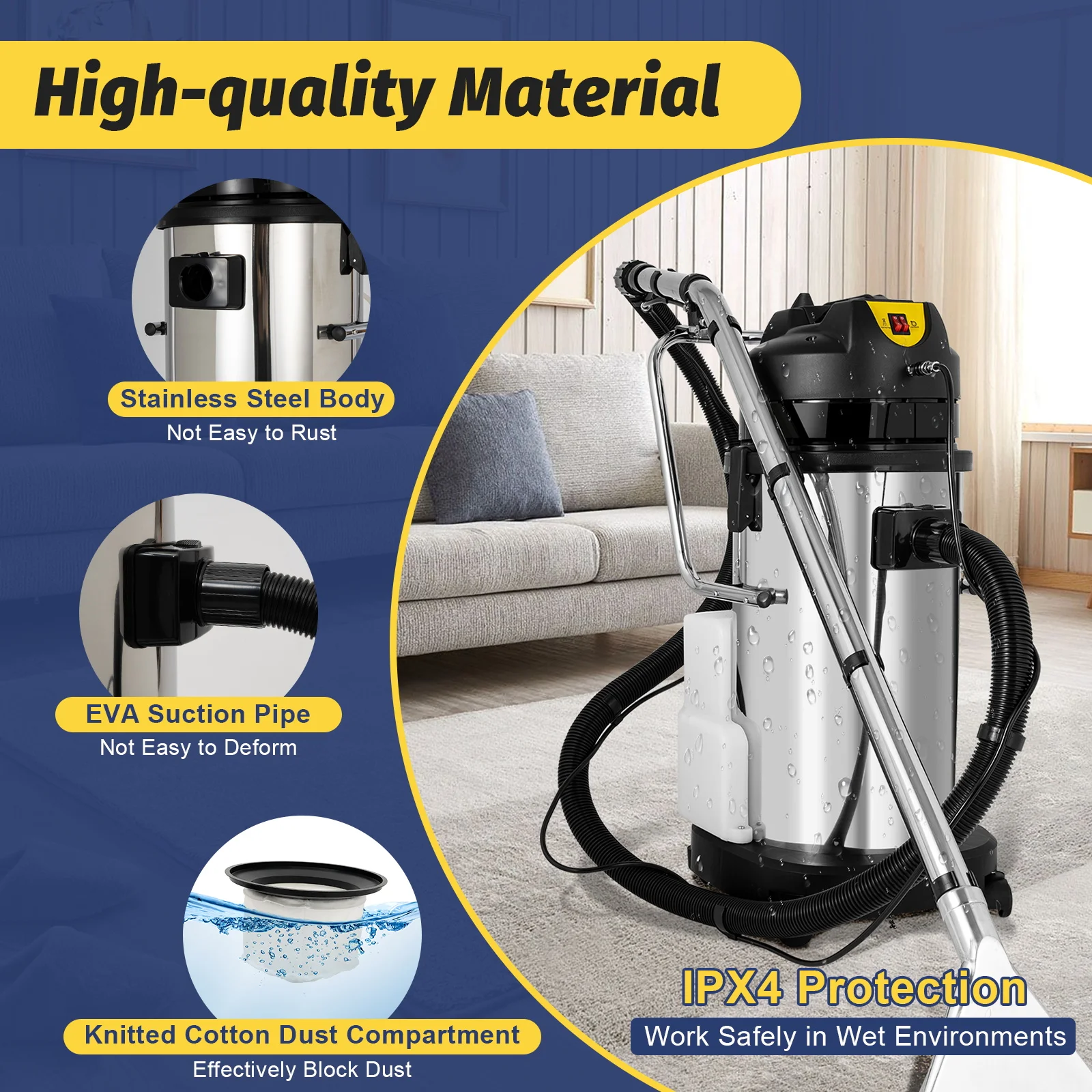 

40L Portable Carpet Cleaning Machine Carpet Cleaner Extractor Dust Collector 1034W 110V