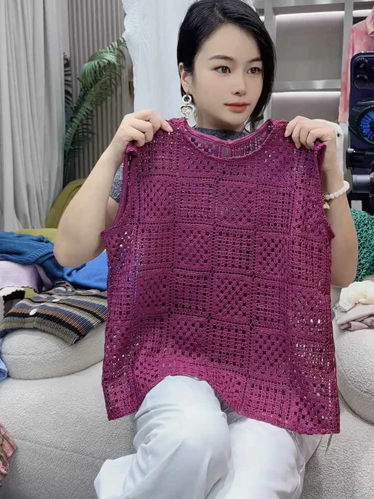 

Модный вязаный ажурный топ, летняя новинка, большие размеры, универсальный, стройнящий, для повседневной носки, в корейском стиле