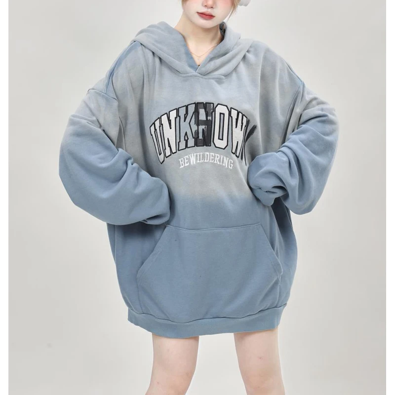 Sudaderas con capucha para mujer, ropa de calle con estampado de letras degradadas, Estilo Vintage americano, Harajuku, Hip Hop, jersey de lana de gran tamaño, Y2K