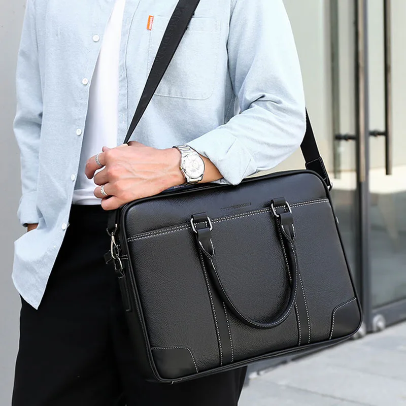 men briefcase luxury designer PU Leather Shoulder BagMale Shoulder Laptop Bag Handbag Business  Large Capacity Men's Briefcase