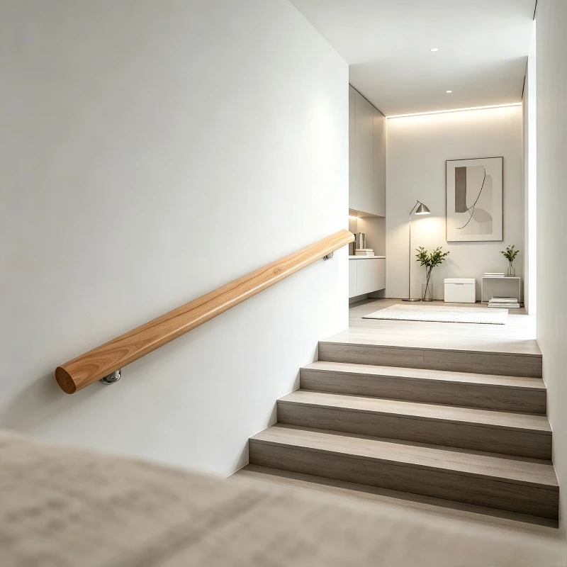 Natural Solid Wood Handrail for Stairs, Elevator Cabin Railing, Flat Glass Door Handle, Loft Wall Mount Pull with Wood Grain