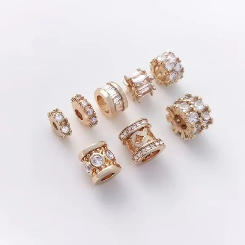 14K Gold Inlaid Zircon Large Hole Separation Bucket Pearl Road Pass Pendant DIY Bracelet Necklace Jewelry Accessories