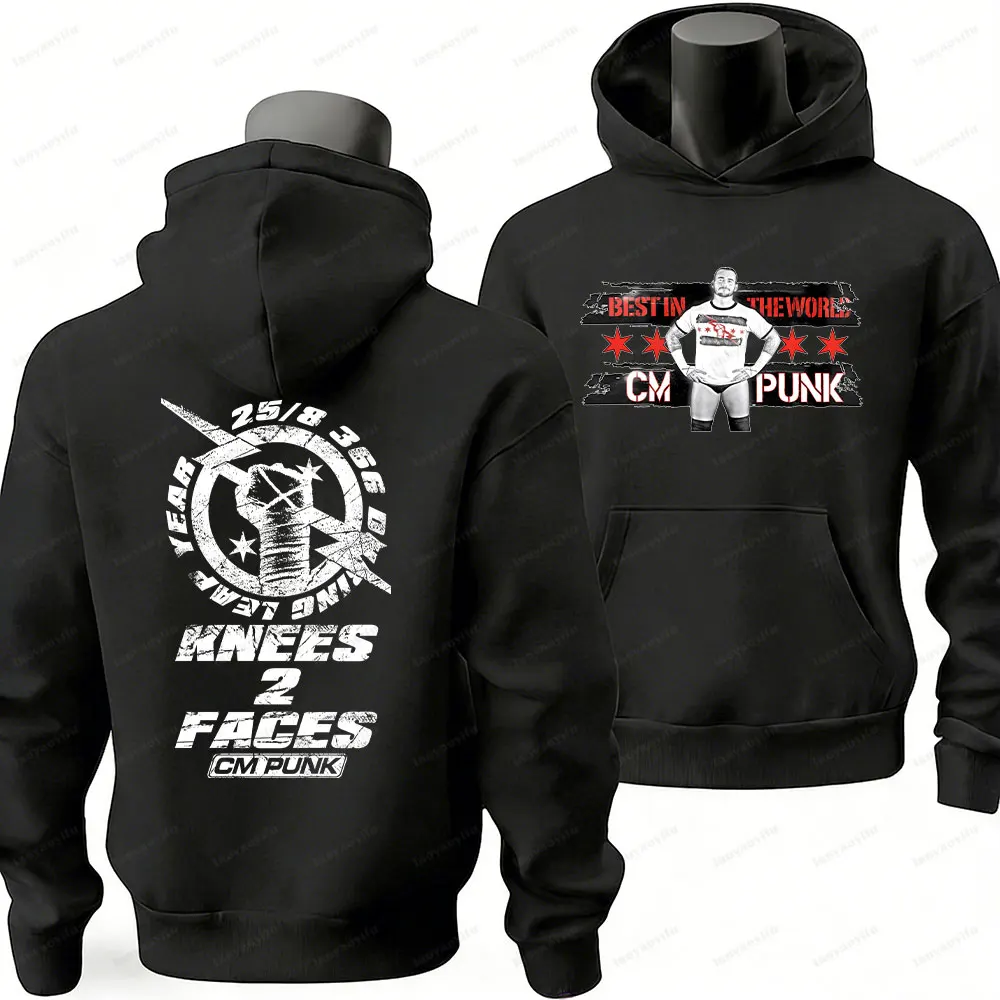 Outono/inverno 2025 moletom com capuz divertido cm punk camiseta americano pro wrestler moda moletom com capuz presente masculino casual rua roupas