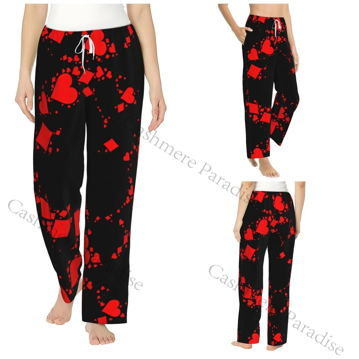 playing-c-ard-poker-暖かい女性用パジャマパンツ-フランネルスリープボトムス-ソフトフリースラウンジウェア