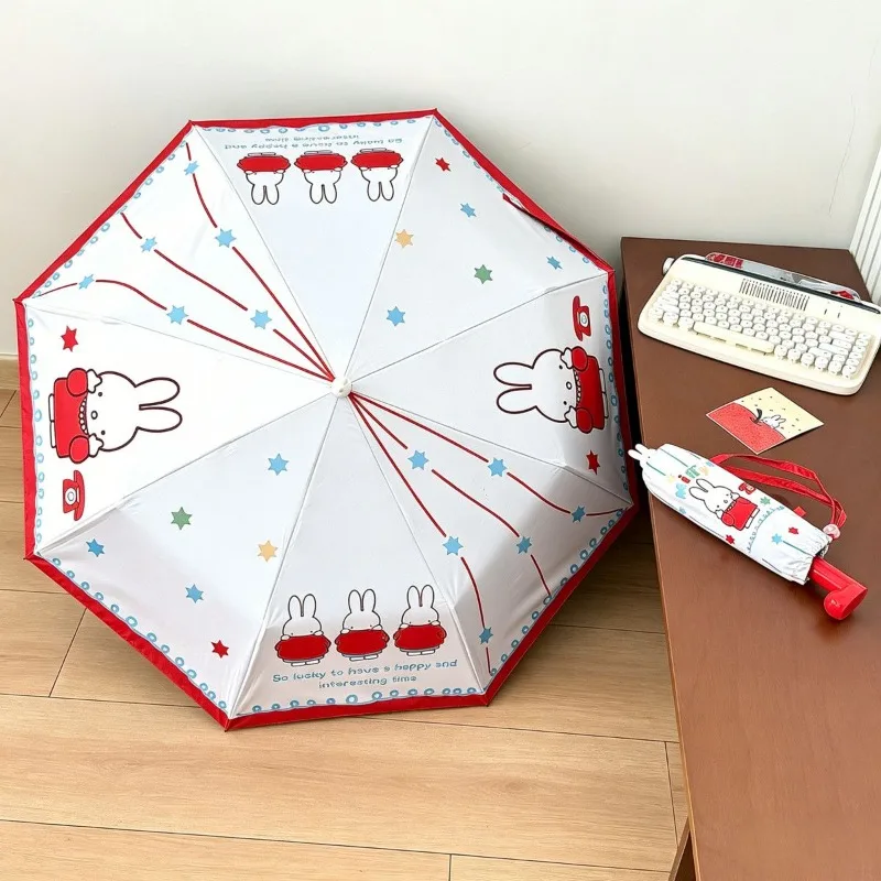 Cartoon Miffy Rabbit Sweet Cute Creative Cartoon Pattern Fashionable Folding Portable Umbrella for Both Sunny and Rainy Days