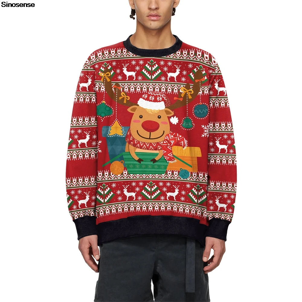 男性女性クルーネック粘着性クリスマストレーナー 3D 面白いプリントホリデーパーティージャンパートップスプルオーバートナカイ醜いクリスマスセーター