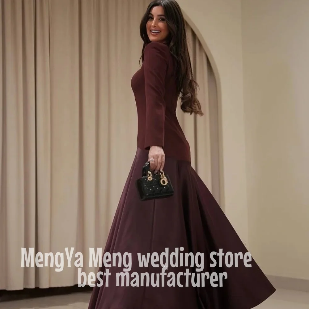 ZHUISHU Personalizzato Rosso Colletto Quadrato Maniche Lunghe robes de soirée Raso A-line Senza Spalline Abiti Da Festa Pavimento-Lunghezza Abito Da Promenade