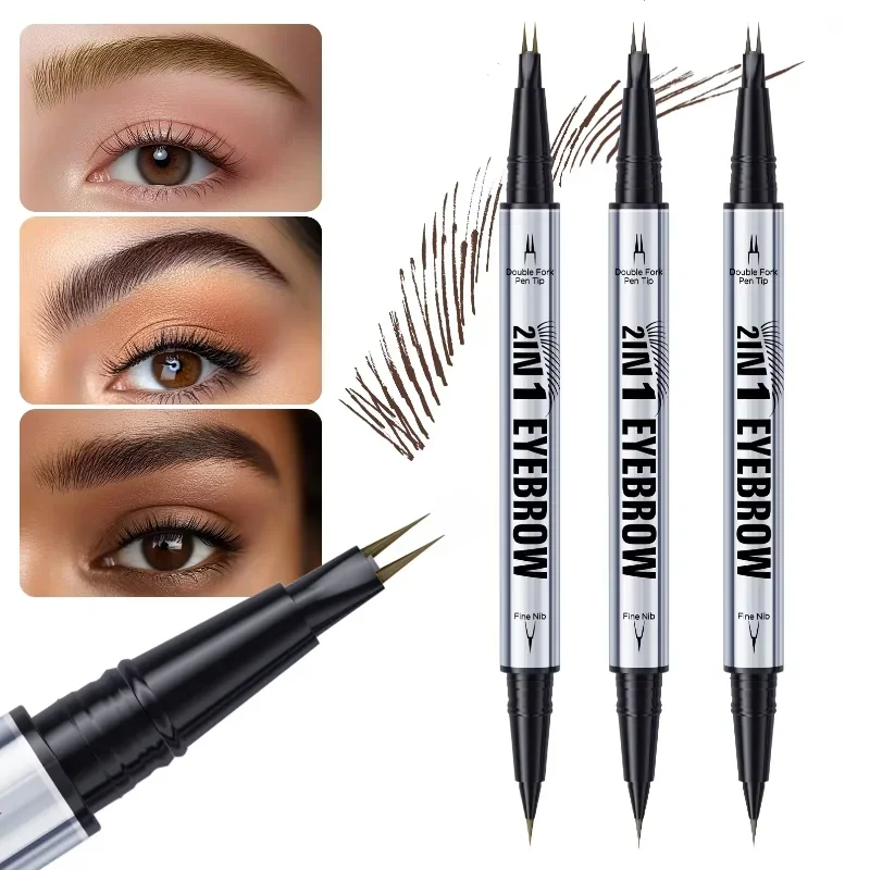 Two-pronged Eyebrow Pencil Waterproof Two-in-one Liquid Eyebrow Pencil Curved Eyebrow Pen With Fork And Precise Brush