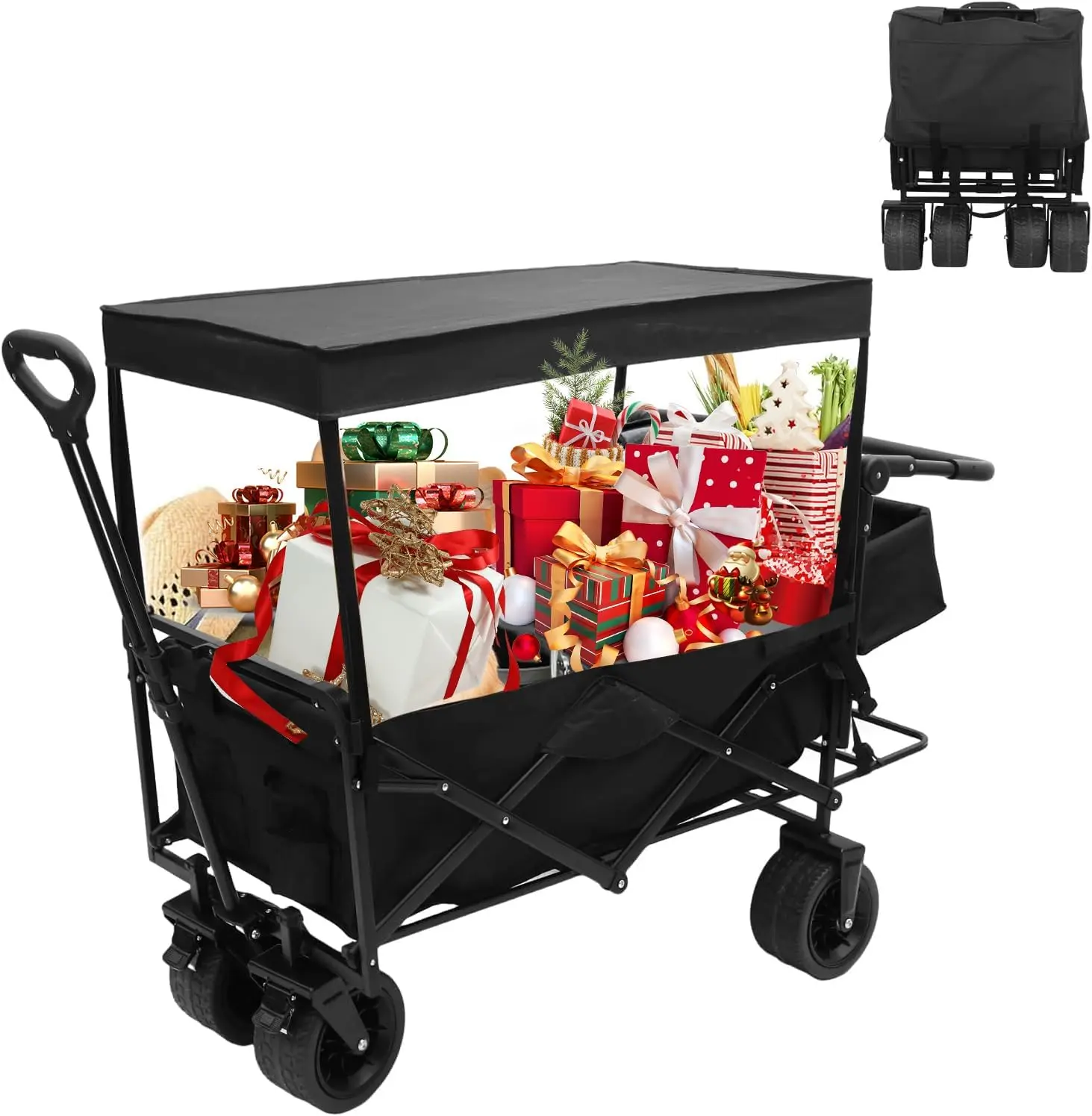 

Collapsible Wagons Carts Foldable, Push Wagon, Stroller Wagons, Wagon with Canopy, Grocery Cart on Wheels, 42.5'' L Up t