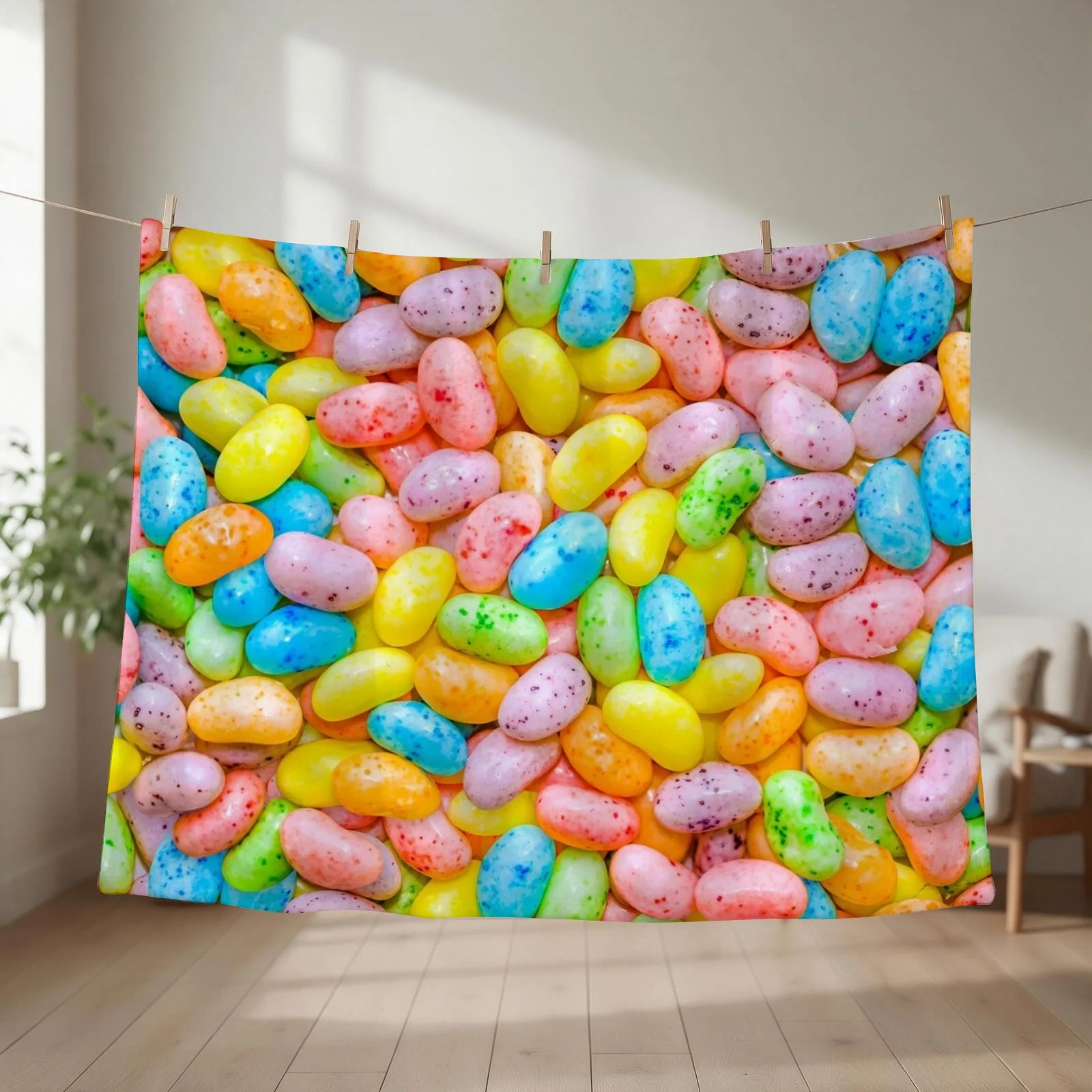 Light Pastel Speckled Jelly Bean Candies Photo Pattern Throw Blanket couch cozy soft plush fuzzy picnic outdoor blanket