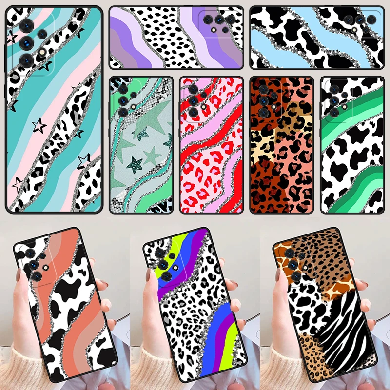 Patchwork Cheetah Cow Print For Samsung A52 A72 A73 A20e A21S A50 A70 A11 A12 A42 A31 A40 A51 A71 A32 A80 A91 Phone Case Cover