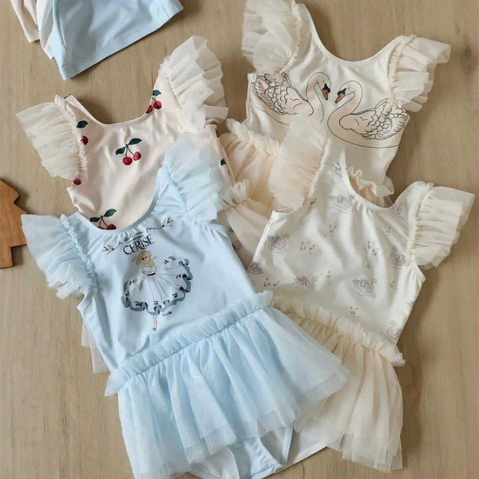 Summer Swimsuit for Girls Children's Bikini Swimwear Suit Lace Ruffle Baby One Piece Separate Sun Protection Seaside Vacation