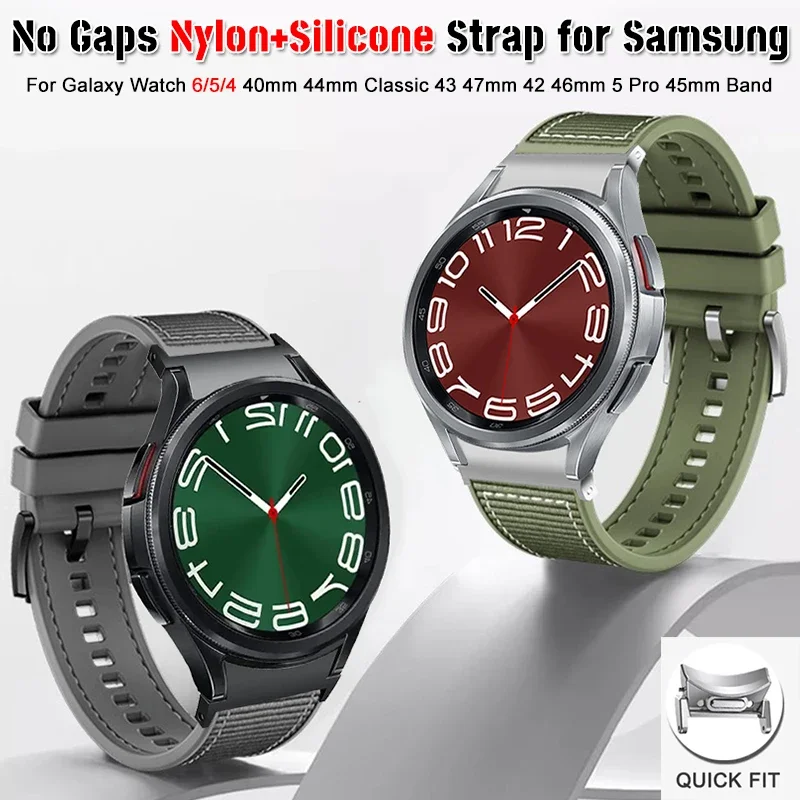 Nylon+Silicone Strap for Samsung Galaxy Watch 6 5 4 40mm 44mm 6Classic 43mm 47mm 42 46mm Quick Fit Bracelet Band Watch 5Pro 45mm