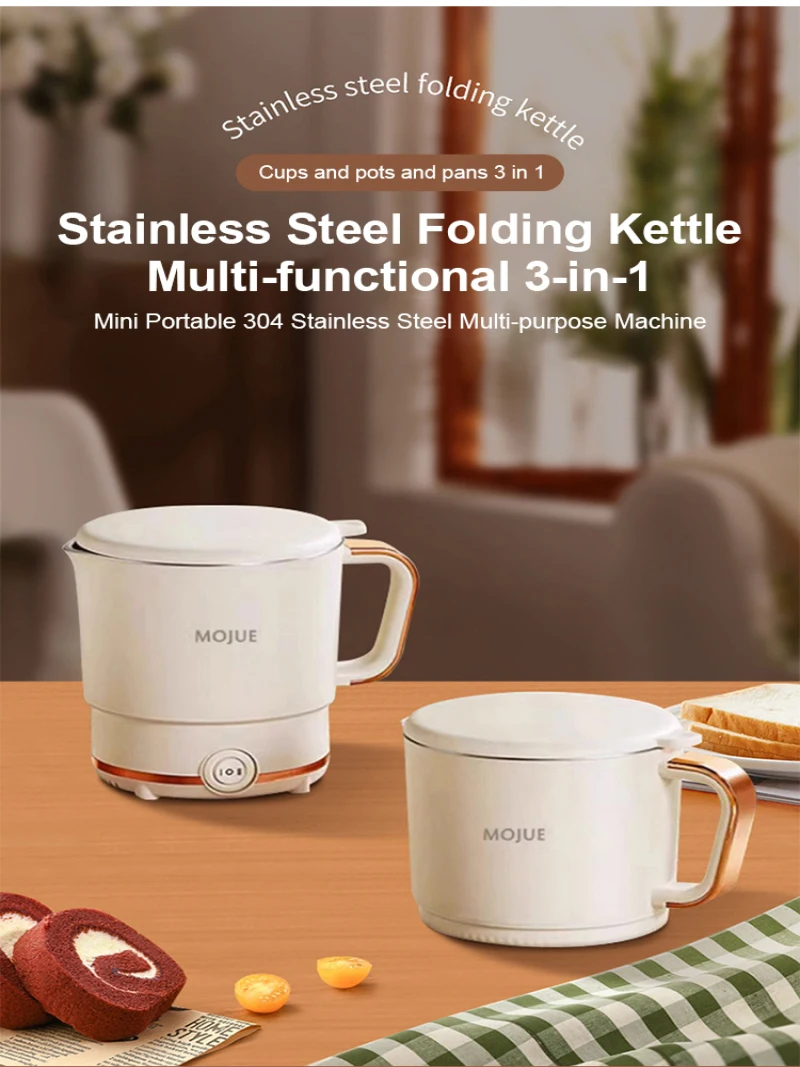 Portable Folding Electric Kettle Small Mini Travel Stainless Steel Electric Water Cup Multifunctional Handheld Electric Kettle