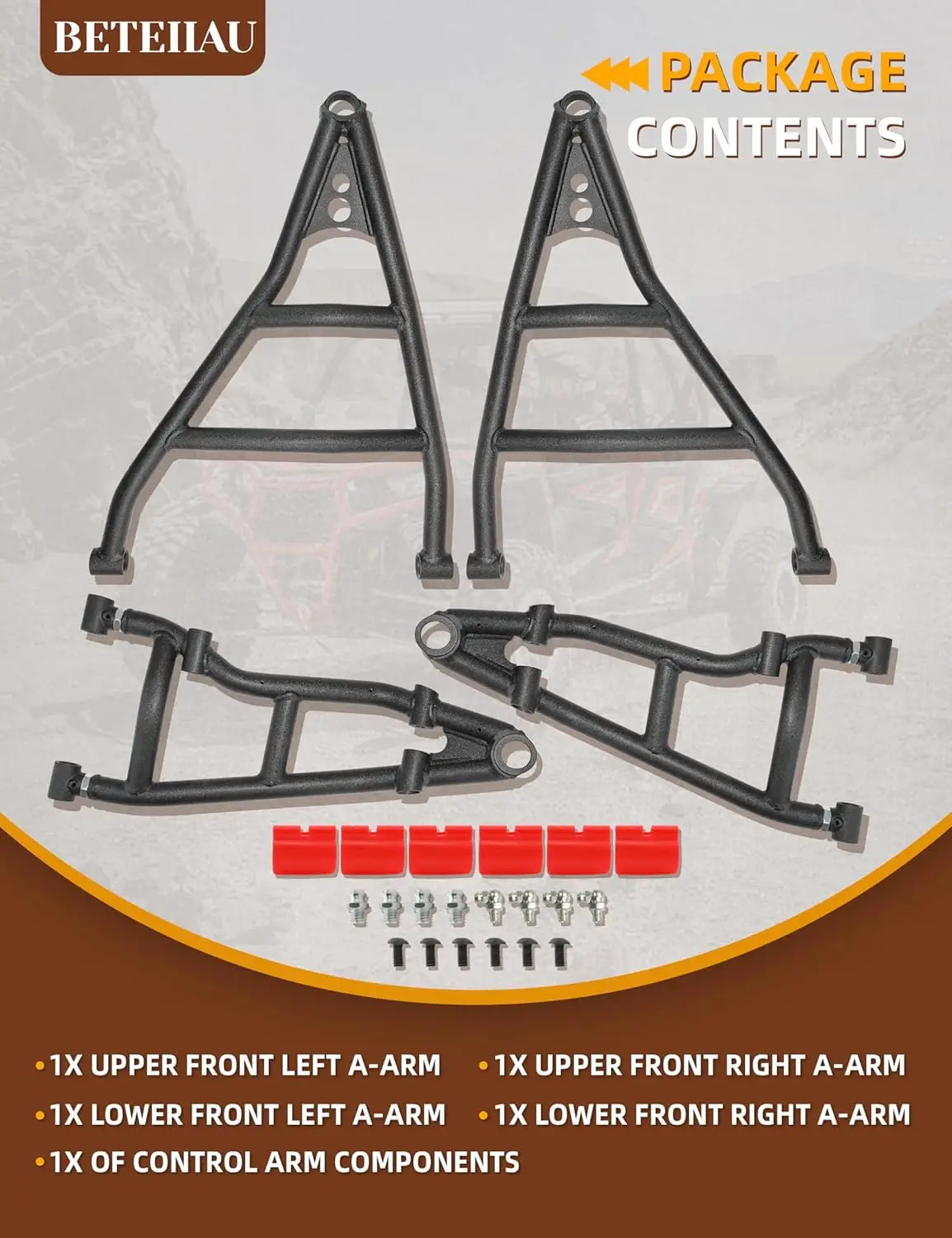 

High Clearance Front Upper & Lower A-Arms Kit for 2017–2025 Can-Am Maverick X3 (64" Models), Adjustable Control Arms, 1.25" DOM Steel Tubing, Wrinkle Black Powder Coated