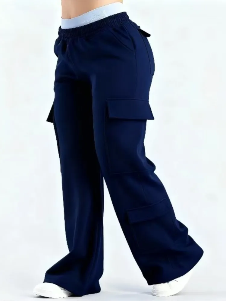 Damskie nowe spodnie dresowe typu jogger, proste spodnie, modne spodnie sportowe cargo, damskie spodnie cargo z wieloma kieszeniami, dres