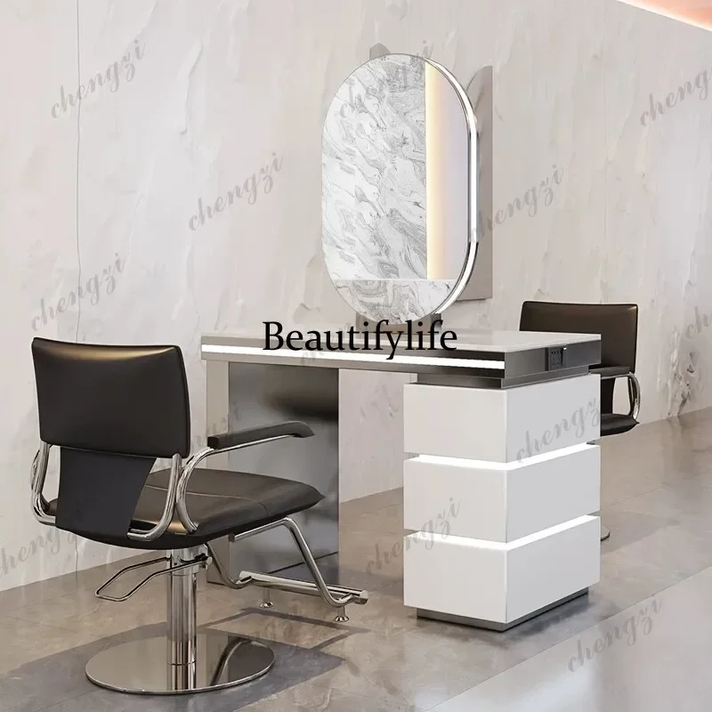 A68New high-end barber shop mirror table, special barber shop single-sided double-sided floor perm and dyeing mirror cabinet