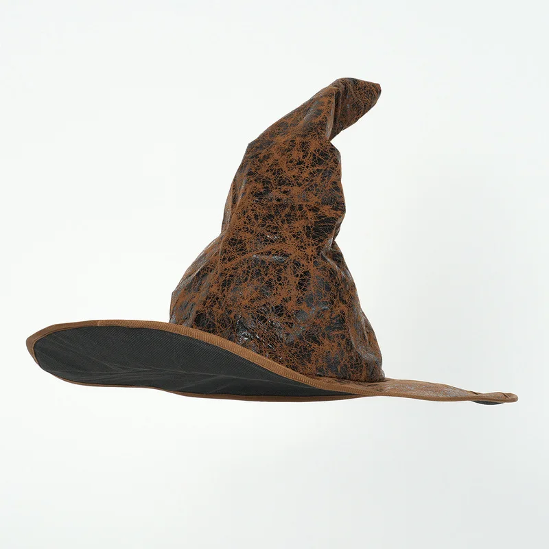 Unisex magic , brown cowhide color, Halloween costume, witch hat, retro role-playing party