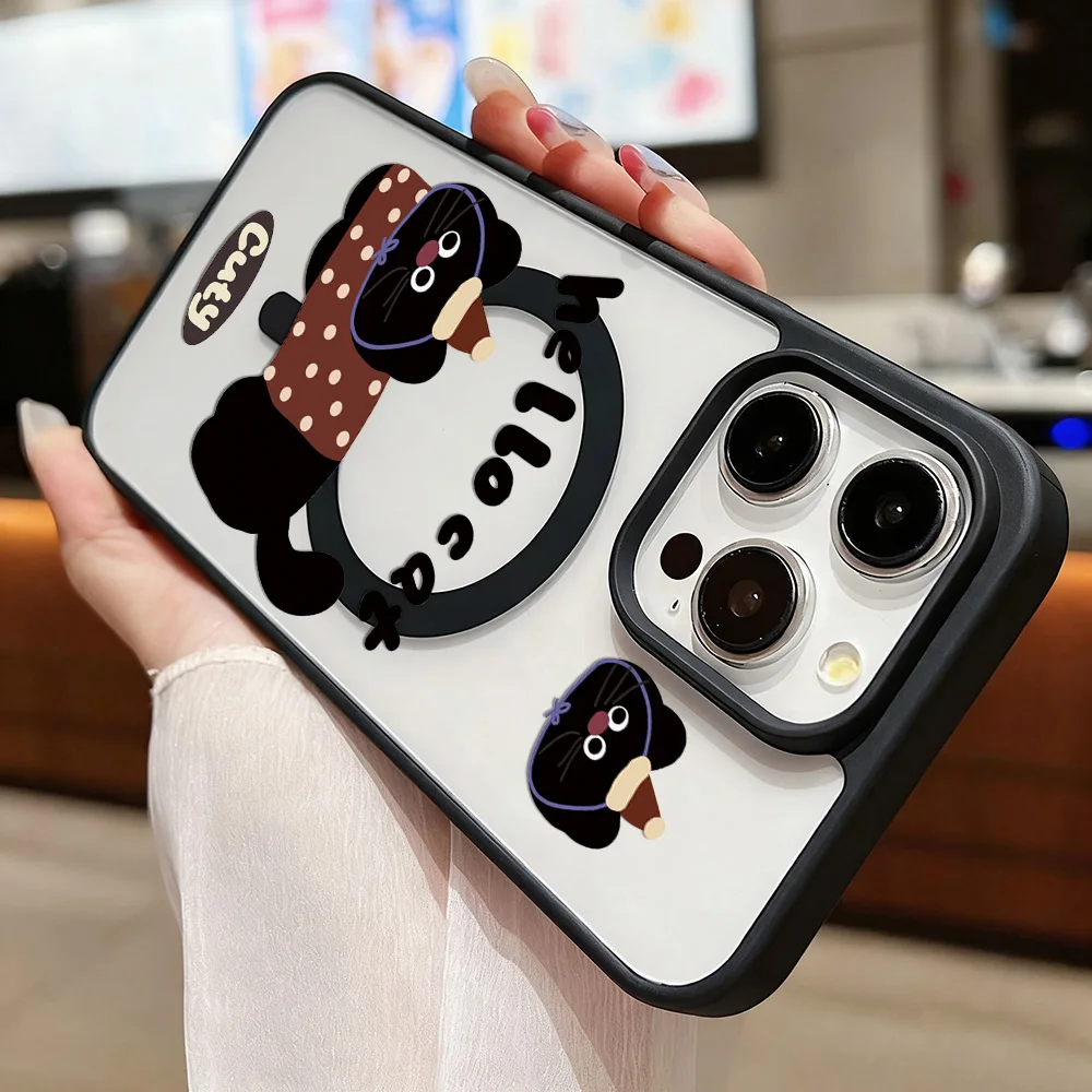 Cartoon Hund Transparente Telefon Fall Für iPhone 17 Pro 15 13 Pro Max 16 14 11 13 17 12 Air Acryl stoßfest Funda Abdeckung Magnetische