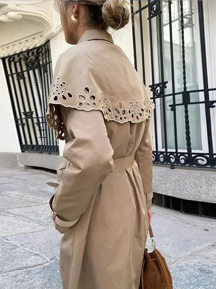 Gabardina larga elegante para mujer, abrigo con doble botonadura y bolsillo con solapa, rompevientos, novedad de otoño, 2024