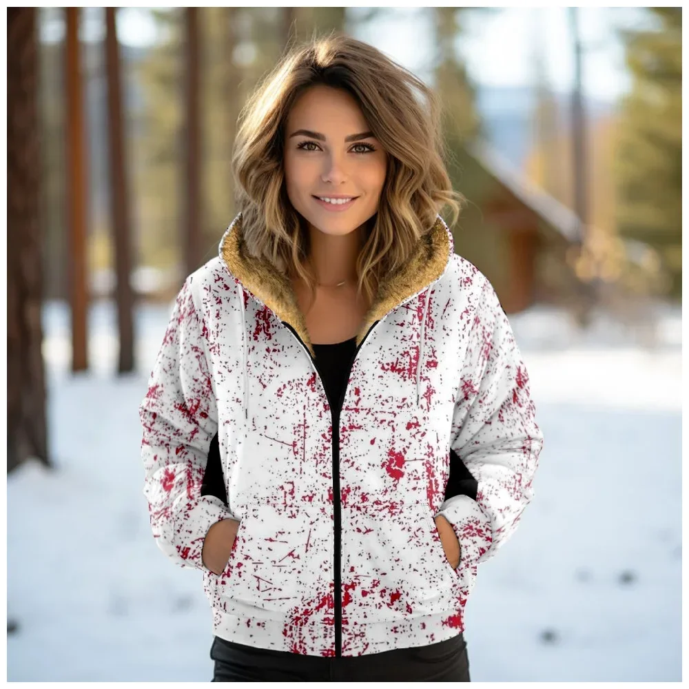 Women Christmas Snowflakes Grid Graphics Coats Jackets Cardigans Printed Plush Thick Winter Casual Streetwear Female Clothing