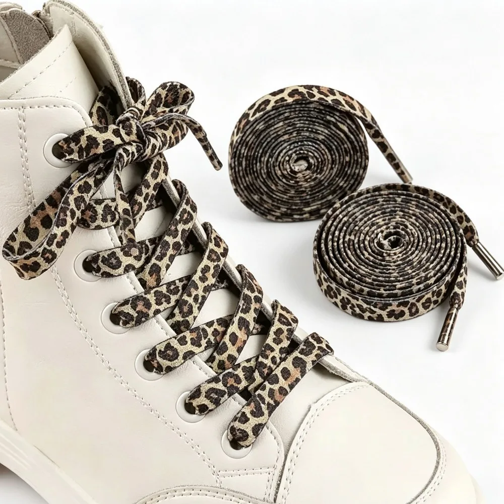 1 Pair Classic Leopard Print Flat Shoelaces Fit Various Shoes For Men Women Girls Daily Outdoor Activities Use Gifts