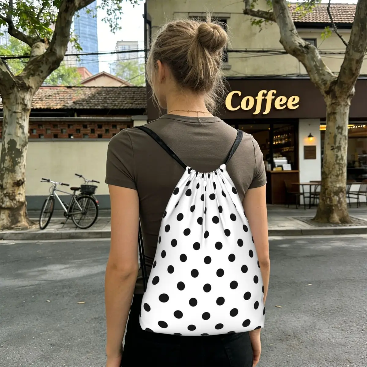 

Cute Polka Dot Pattern Backpacks Casual Drawstring Bags Sports Bag Book Bags for Travel School