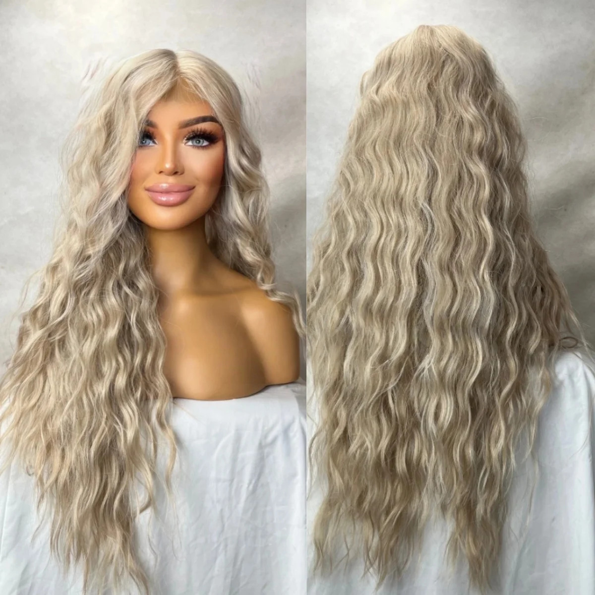 طويل موجة عميقة المرأة الباروكات الرماد الرمادي البلاتين شقراء الاصطناعية الدانتيل الباروكة الأمامية الإناث قبل قطعها شعري طبيعي شعر مستعار أعلى بيع
