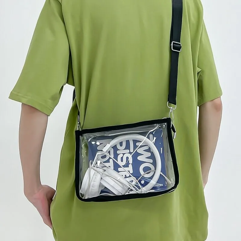 Transparent PVC Crossbody Bag Men's Summer Fashion Toiletry Single Shoulder Bag Women's Trendy Soft Handbag Leisure Style