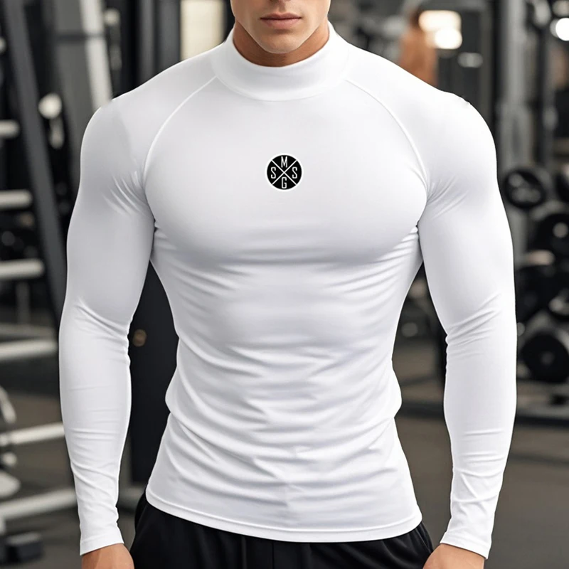 Men's Turtleneck Long-Sleeved Quick-Drying T-shirts Spring Aurumn Compression Shirt Running Sports Fitness Tight Tops Tees