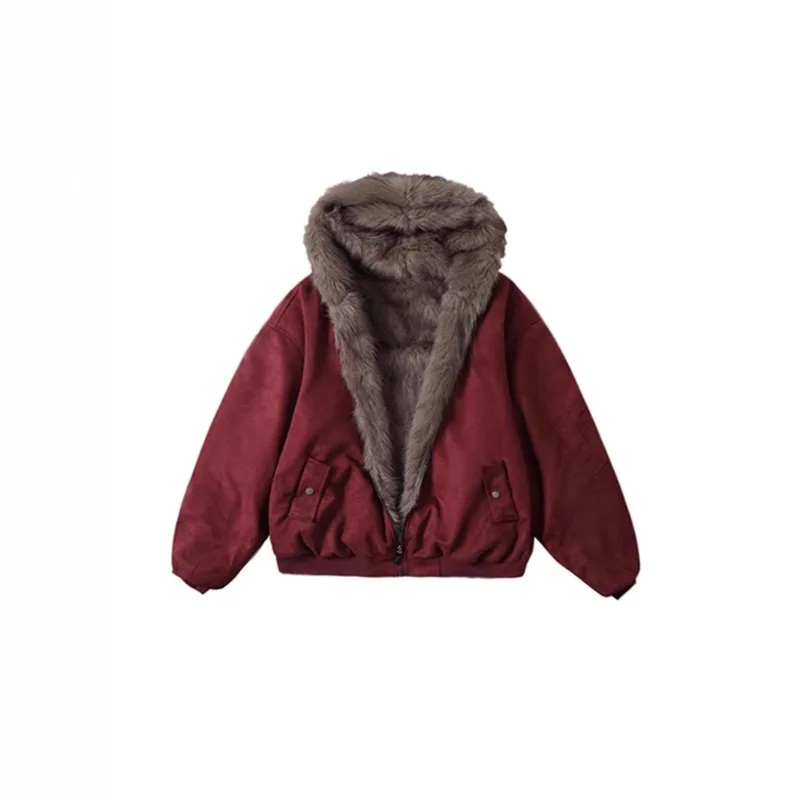 سترة بغطاء للرأس من القطيفة على الوجهين بتصميم الشارع سترة نسائية للخريف والشتاء البارد #3