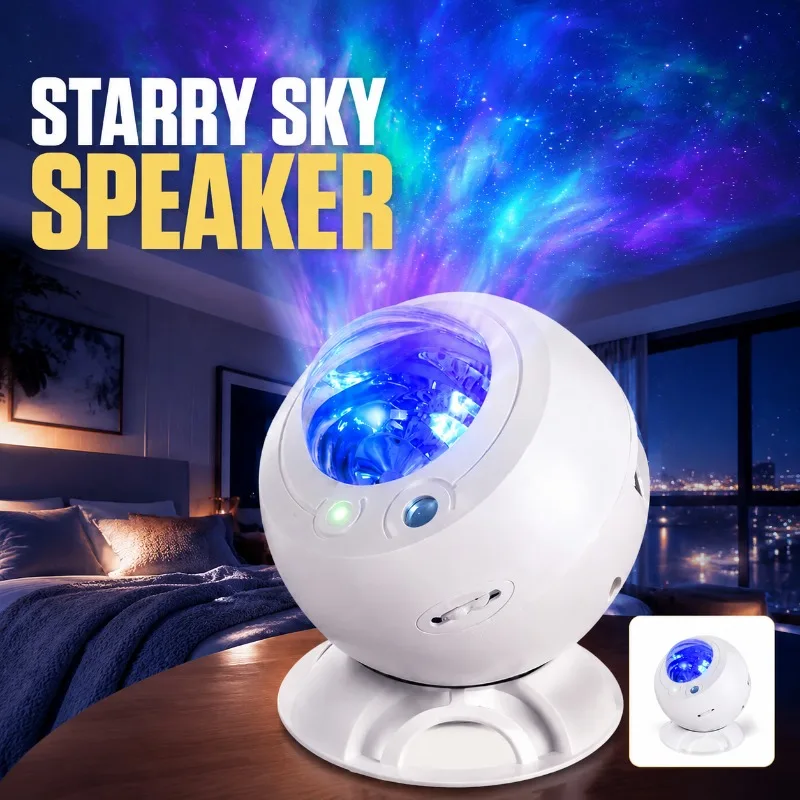 Aurora Starry Sky Bluetooth Speaker with Northern Lights Projection Lamp, Ambience Light, Portable Wireless Speaker for Couples