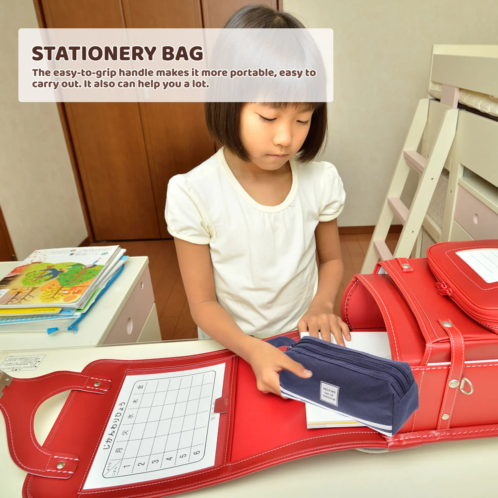 

Large Capacity Double Layer Pencil Bag Lightweight Portable Stationery Organizer for Students Teachers Lovely Design Zipper