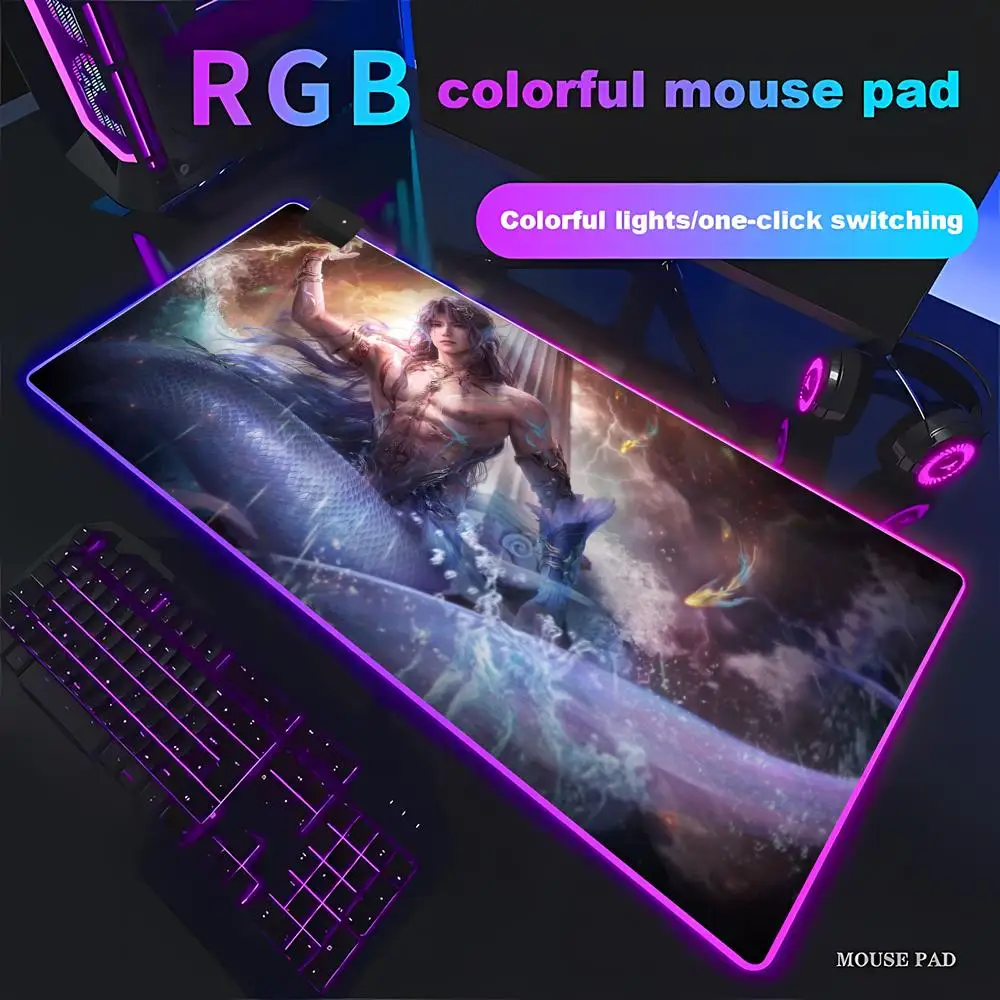 HYBXAXC RGB Mouse Pad Gaming Accessories Keyboard Pad Love And Deepspace Anime Desk Mouse Mat Laptop Cool Rafayel For Girl Gift