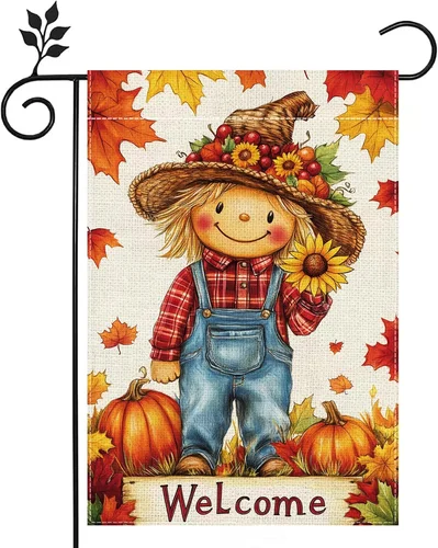 Fall Decorations Maple Leaves Pumpkin Scarecrow Garden Yard Flag Outdoor 12X18