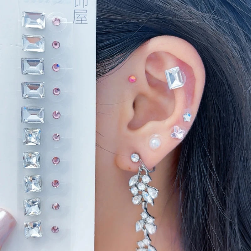 Fashion Bowknot Colorful Massage Rhinestone Pearls Ear Point Stickers Pressure Stick Acupuncture Auricular