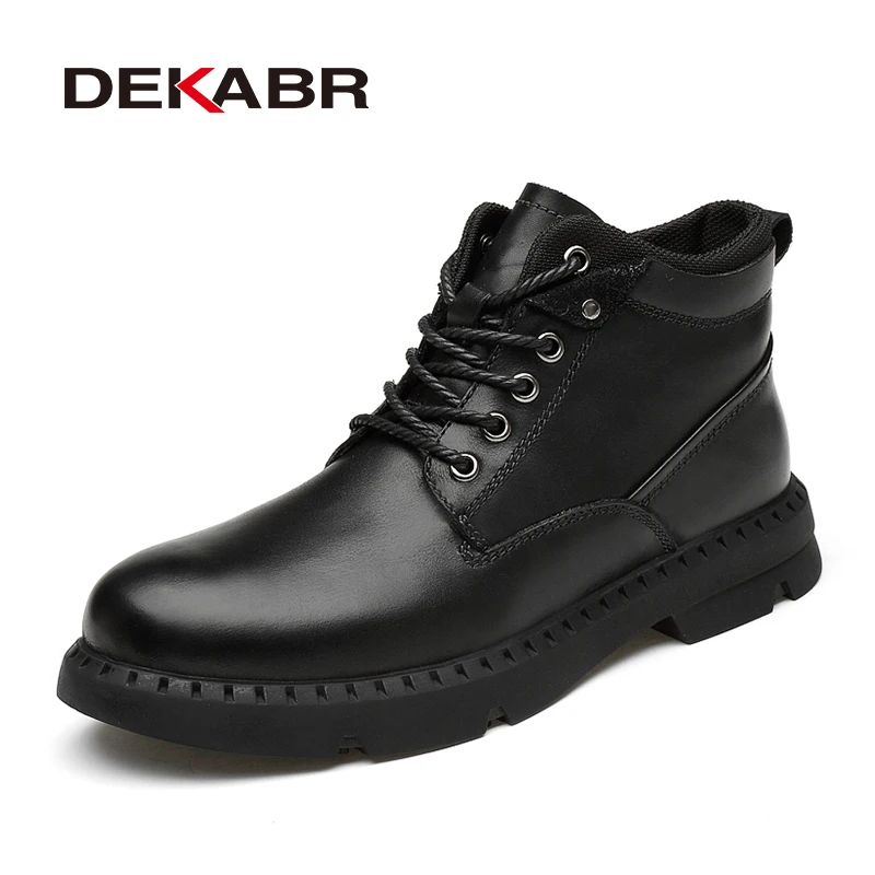 

DEKABR Fashion Winter Warm Fur Plus Ankle Boots Casual Outdoor Business Working Snow Boots Genuine Leather Military Army Boots