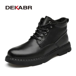 DEKABR Fashion Winter Warm Fur Plus Ankle Boots Casual Outdoor Business Working Snow Boots Genuine Leather Boots