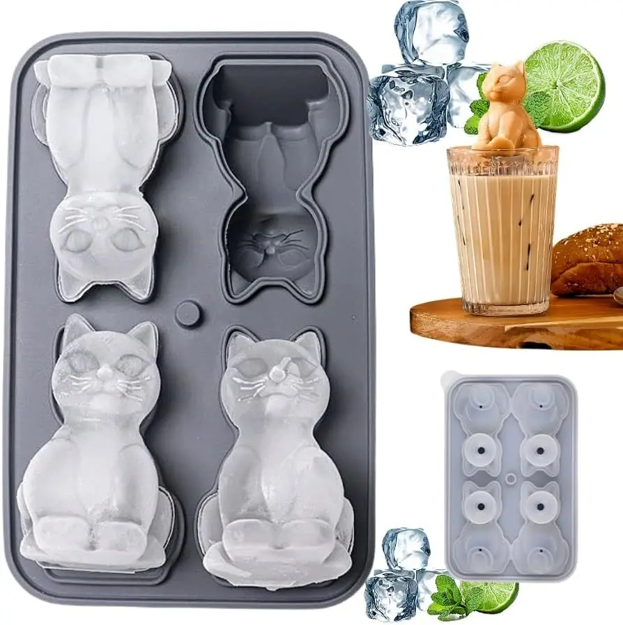 1/3/5PCS Silicone Cat Ice Cube Tray Animal Shape Ice Mold Kitten Flexible for Freezer Making Ice Cubes for Drinks Whiskey