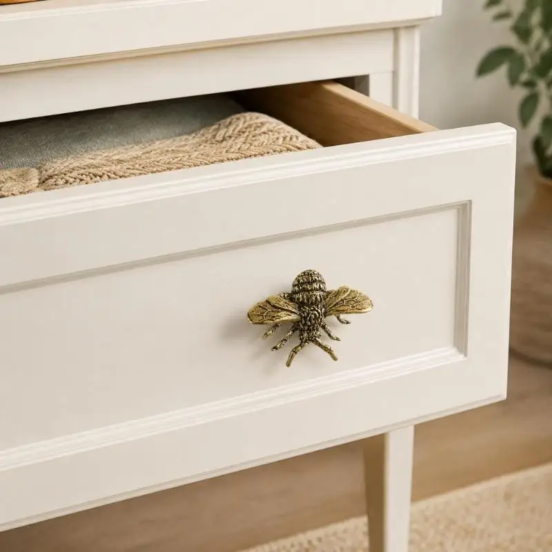 Ornamental Drawer Pull Handle with Warm Metal Finish and Winged Form for Wardrobes, Dressers, Cabinets, and Storage Use M4YD