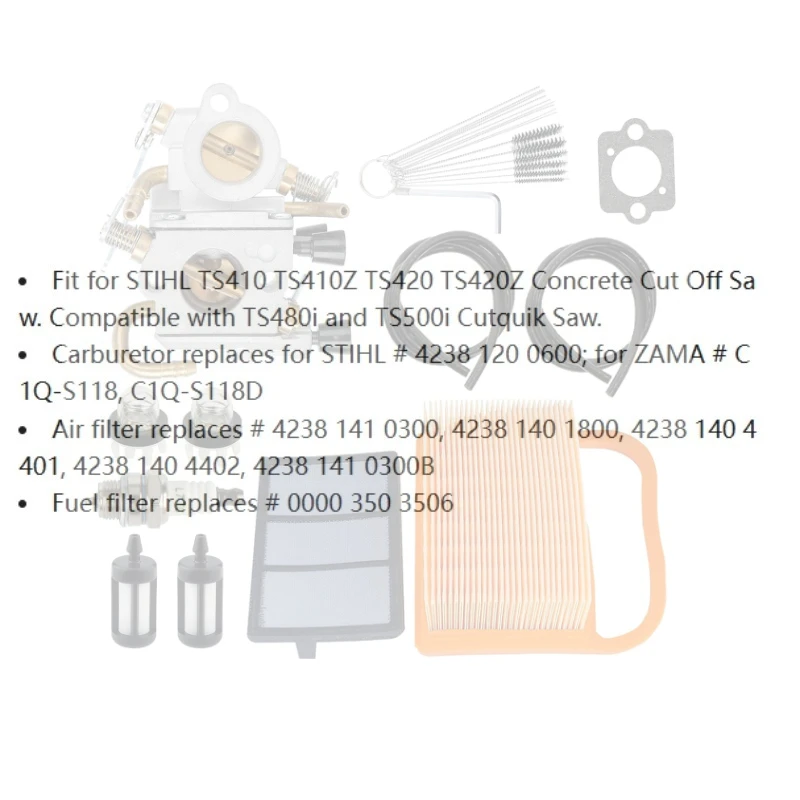Carburetor and Air Filter Kit for STIHL TS410 TS410Z TS420 TS420Z 4238-120-0600 ZAMA C1Q-S118 C1Q-S118D