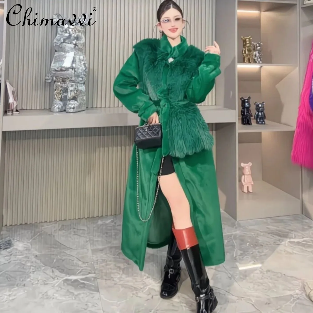 2025 ملابس الشتاء الجديدة الراقية الموضة الوقوف طوق كم طويل معطف الفرو ضوء الفاخرة الدافئة المرأة طويلة فو سترات من الفرو #3