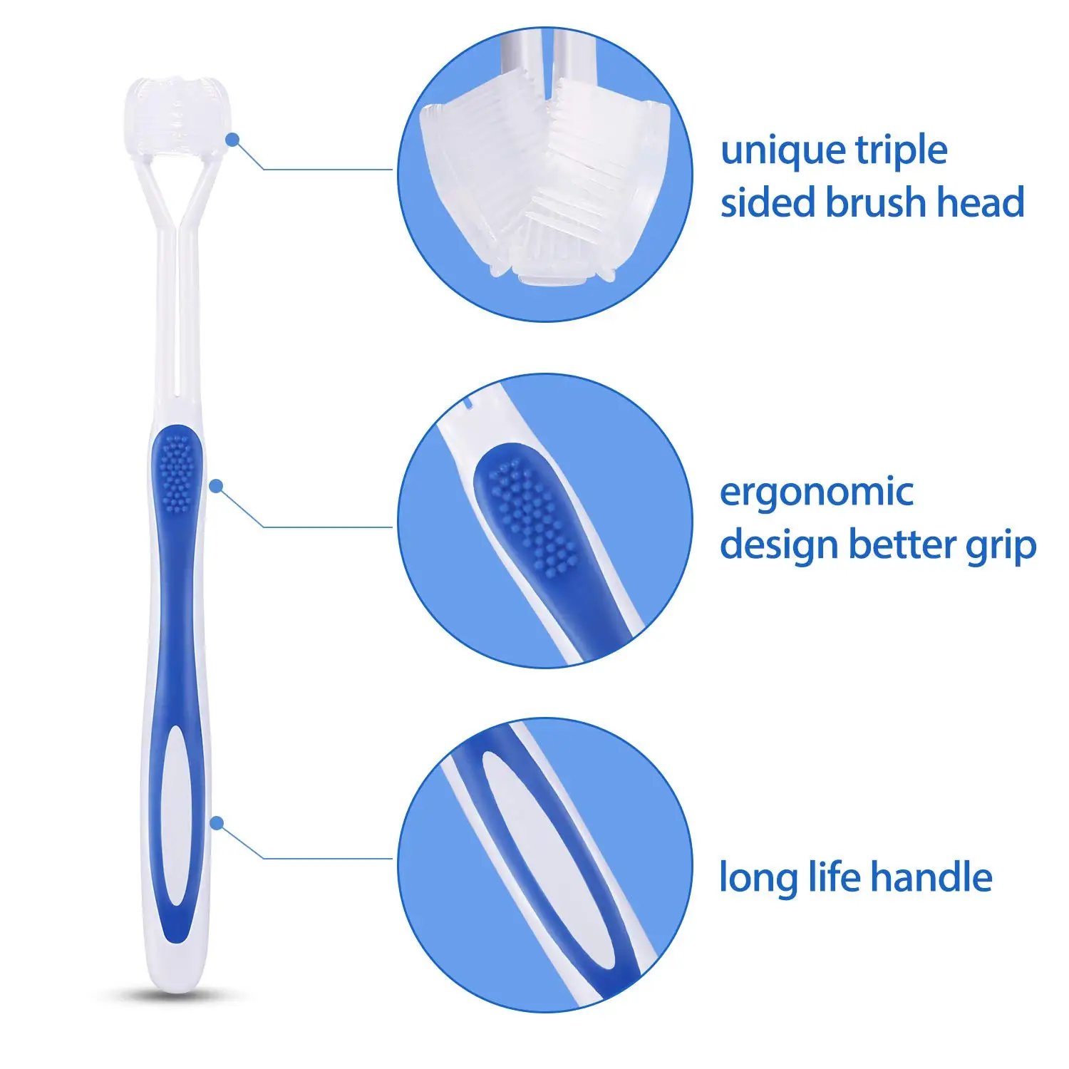 Escova de dentes de 3 lados para crianças e adultos, ferramentas dentárias para limpar cada dente, clareamento dos dentes, cuidado completo da goma, 4 cores