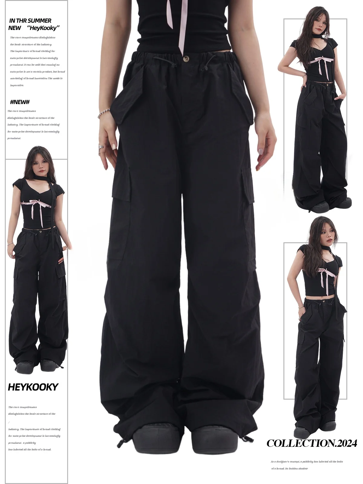 

Bla American Cool Wind Large ket Qui Dry Work Pants Women's Pleated Elastic Waist Dstring Trousers Mountain Paratro...