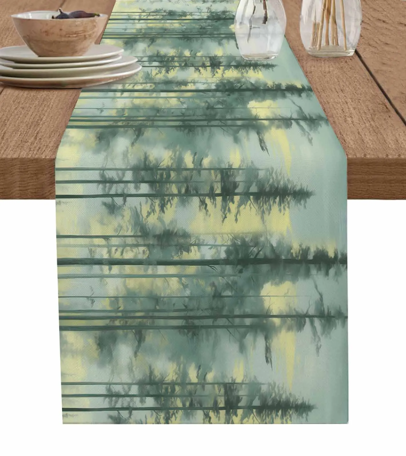 Oil Painting Hand-Painted Forest  Wedding Decor Cake Tablecloth and Placemat Holiday Table Decor Table Runner